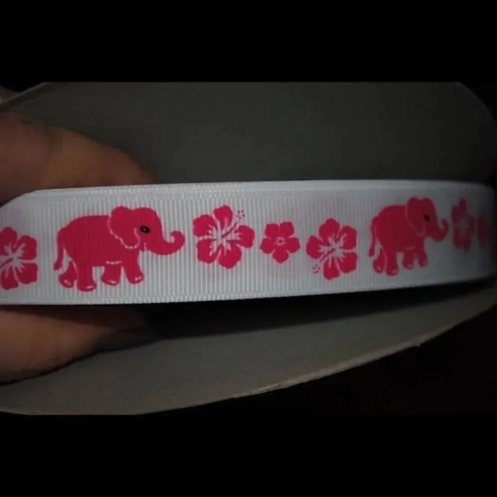 5/$20 grosgrain Ribbon 7/8” 5 yard elephants pink